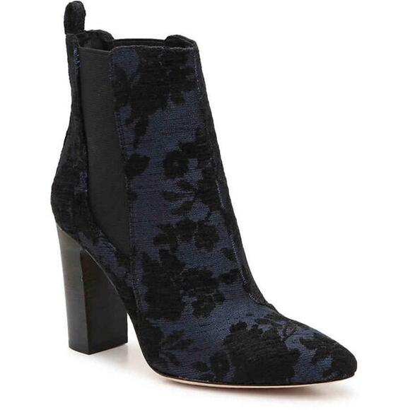 VINCE CAMUTO Bristy Chelsea Boot -Black/Navy Metallic Floral Brocade - 7 - Picture 1 of 8